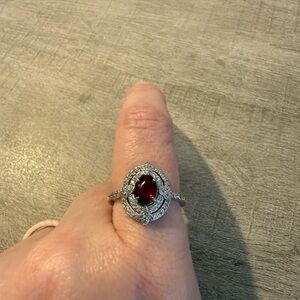 Elegant Silver Ring with Dark Ruby Red Gemstone